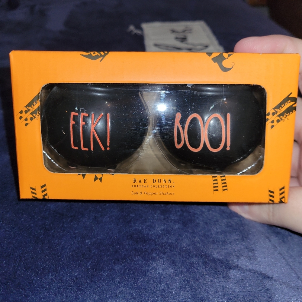 Rae Dunn EEK BOO Cauldron Halloween Salt and Pepper Shaker set